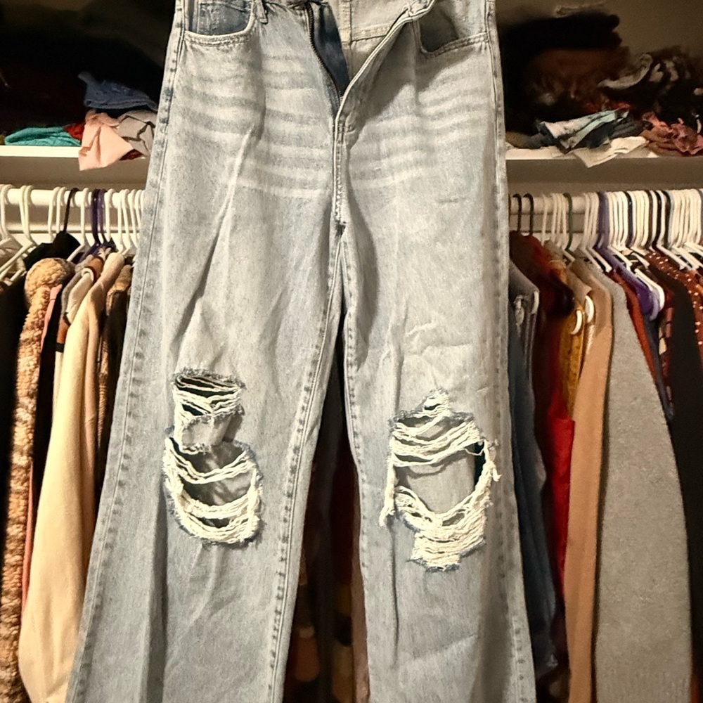 Casual Light Blue Distressed Boyfriend Jeans